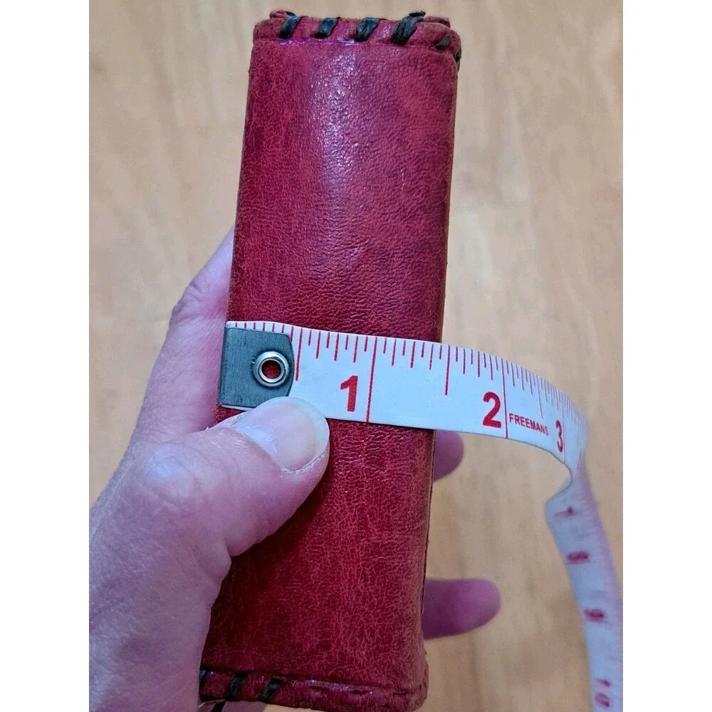 Vintage Red Tooled Leather Coin Purse Mexican Aztec Mayan Kiss Lock FLAWS